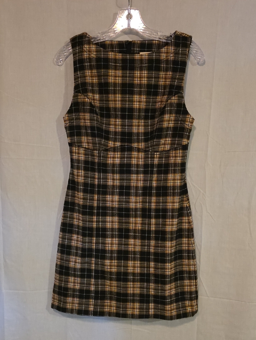 Anthropologie Black and Tan Plaid Sleeveless Shift Dress